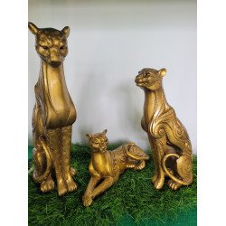 Antique Big 3 Cheeta Big Panther Statue Showpiece for Home Decor/Living Room/Office/Gifting/Idol Polyresin Decorative Figurine (Golden)