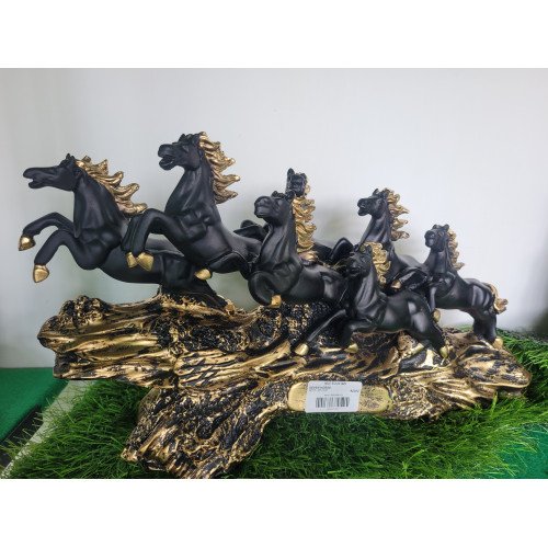 Presents Decorative 7 Running Horse Sculpture, Teal and Gold Finish