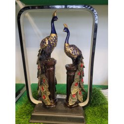 Decorative Peacock Figurine Set, Antique Gold and Blue, Metal and Resin, Home Decor Showpiece with Ornate Details