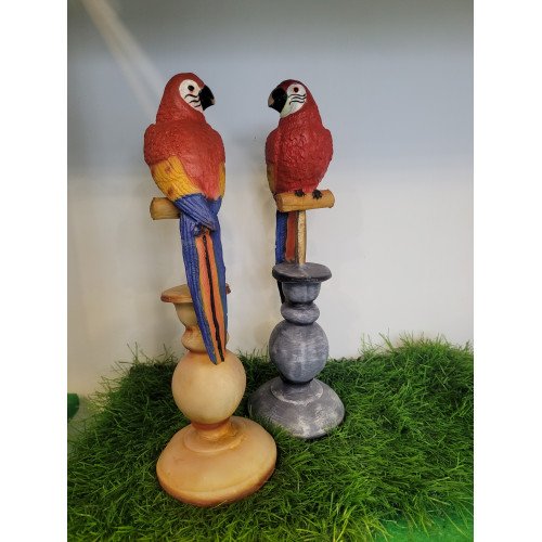 Decorative Macaw Parrot Garden Statues, Orange and Red, Outdoor Bird Sculptures