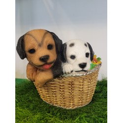 Dog Showpiece Statue - Sitting in Basket Design | Multipurpose Basket | Cute Puppy Figurine - for Entrance, Living Room, Kitchen Decor, House Warming Gifts