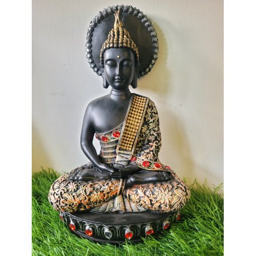 Lord Buddha Idol Showpiece for Home Decor (Black & White) Polyresin 