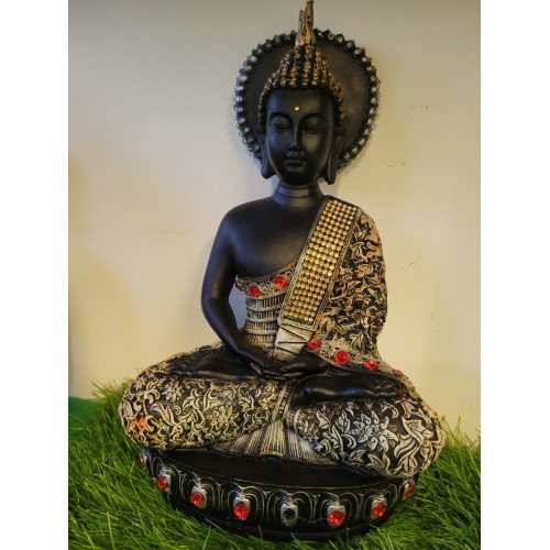 Black & Gold Meditating Buddha Statue – Decorative Spiritual Idol Decorative Showpiece