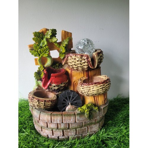 Water Fountain with LED Ball and Red Pitcher for Stunning Home and Office Decor