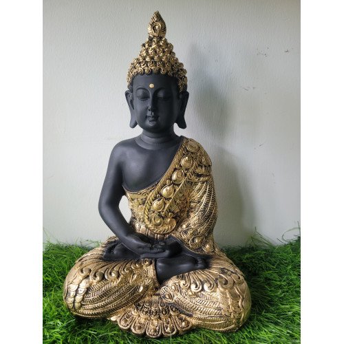 Resin Lord Gautama Buddha Decorative Statue (Black & Golden)