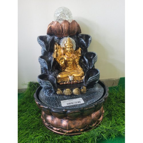 Golden Brown Polyresin Tabletop Laxmiji Indoor Water Fountain for Home Decor with LED, Speed Control Pump