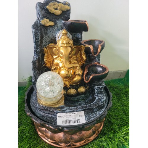 Polyresin Ganesha Fountain with LED Lights - Perfect for Pooja Room, Home Decor, and Gifting Purposes | Indoor Water Fountain for Relaxation & Positive Energy
