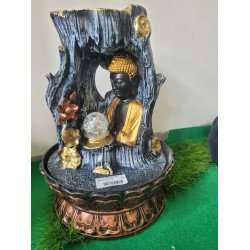 Table Top Buddha Waterfall Fountain with Lights Indoor Statue Water Fountain for Home and Office Decor Gift Gifting Item, Shelf Decor, Side Table