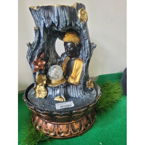 Table Top Buddha Waterfall Fountain with Lights Indoor Statue Water Fountain for Home and Office Decor Gift Gifting Item, Shelf Decor, Side Table