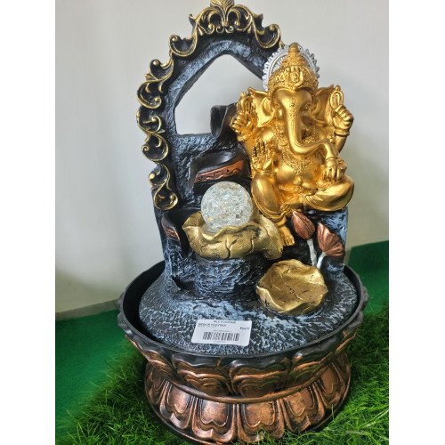 Polyresin Golden Brown Ganesha Tabletop Water Fountain for Living Room Home Decor with Speed Controller Pump & LED