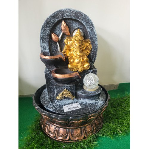 Ganesha Sitting Idol Water Fountain with LED Lights Decorative Buddha Sculpture for Tranquil Home Decor 