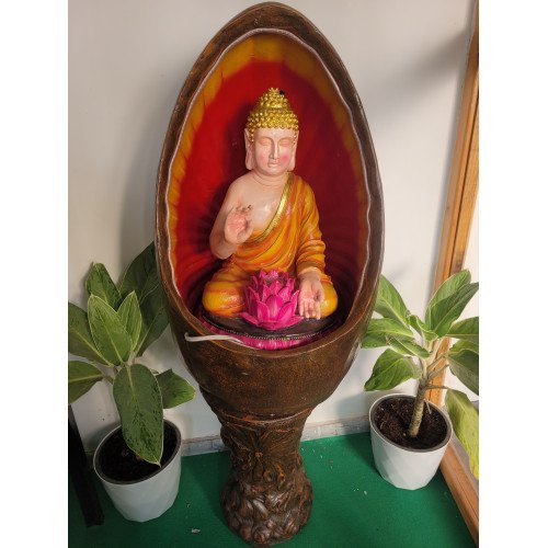Oval Buddha Water Fountain with LED Light Indoor Decorative Zen Garden