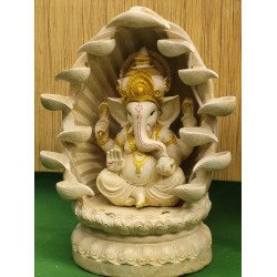 Sepborn Water Fountain Outdoor Big Size Garden Palm Buddha Statue Fountain with Lotus Base Off White and Gold, Resin Fiberglass