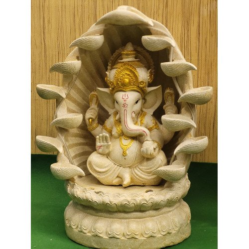 Sepborn Water Fountain Outdoor Big Size Garden Palm Buddha Statue Fountain with Lotus Base Off White and Gold, Resin Fiberglass