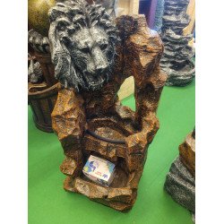 Lion Face Water Fountain Ð Stone Colour with Dark Brown Finis Tabletop Fountain with LED Light