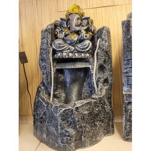 EXPLEASIA Mountain Ganesha Water Fountain for Home, Office, Garden Black Color Medium