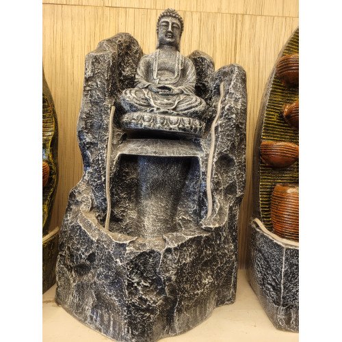 EXPLEASIA Mountain Buddha Water Fountain for Home, Office, Garden Black Color