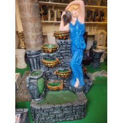 Lady with Pot Premium Fiber Water Fountain for Living Room Home Decor Garden Patio Deck Porch - Yard Art Decoration Gift Gifting with LED Lights Water Pump