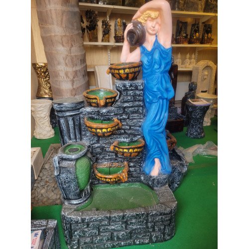 Lady with Pot Premium Fiber Water Fountain for Living Room Home Decor Garden Patio Deck Porch - Yard Art Decoration Gift Gifting with LED Lights Water Pump