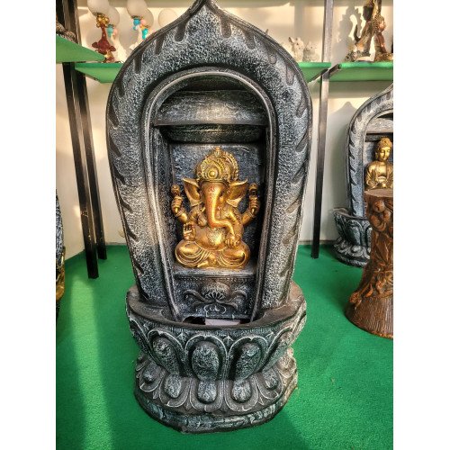 Serene Black Buddha Indoor Water Fountain with Stone Lotus Frame