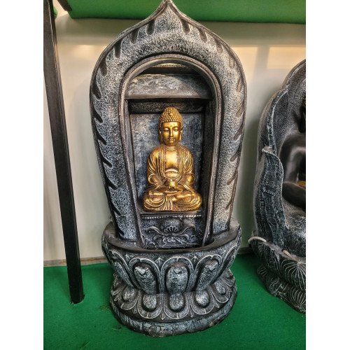 Golden Meditating Buddha Indoor Water Fountain with Lotus Base